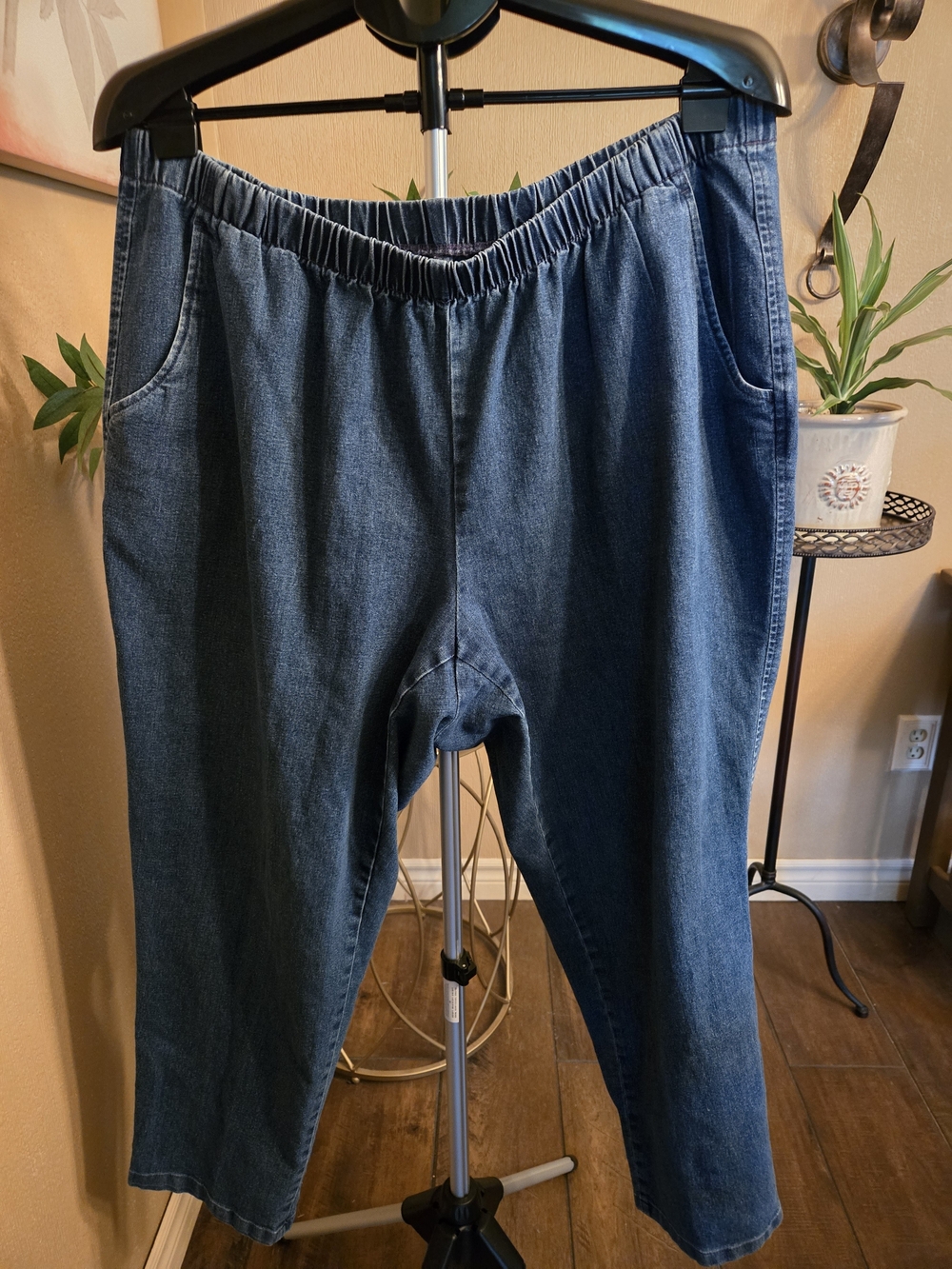 ALIA Elastic Waist Dark Denim Pull-On Pants
